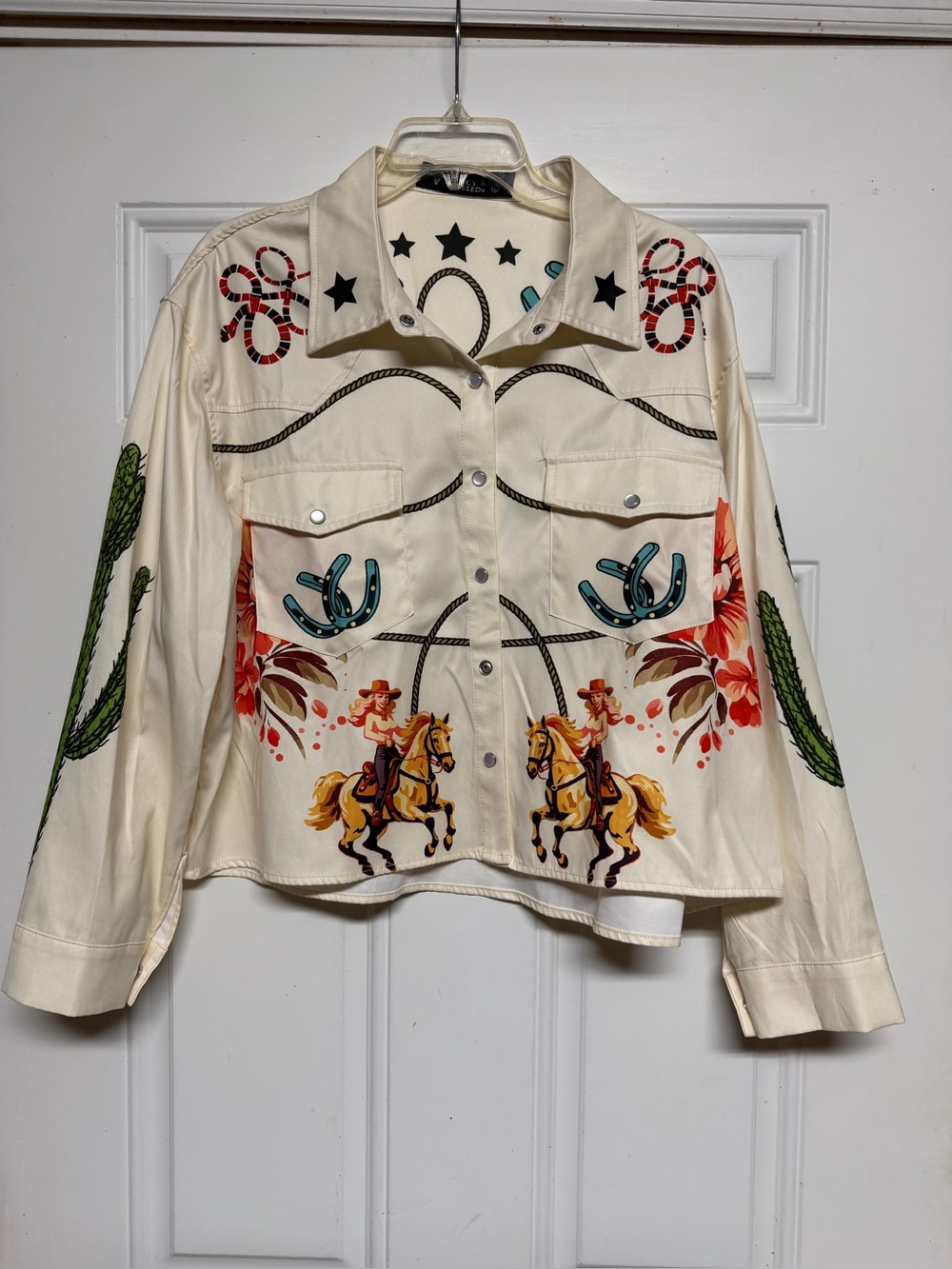 Lucky and Blessed lightweight Cowboy Print Women's Jacket - Cream
